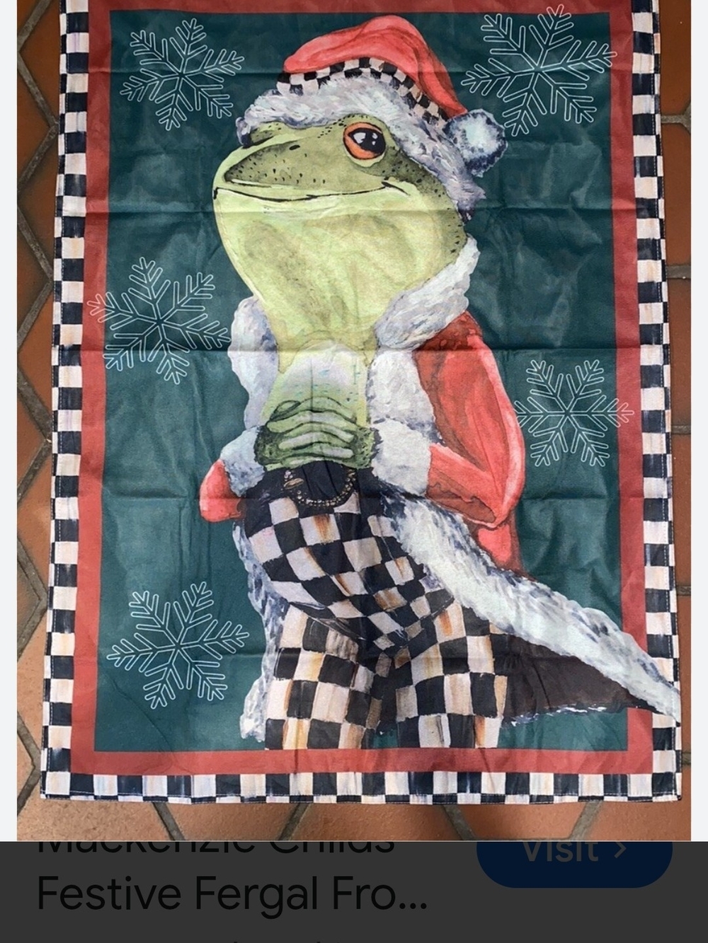 MacKenzie-Childs Fergal The Butler Frog Flag in Green, Red, Black, White